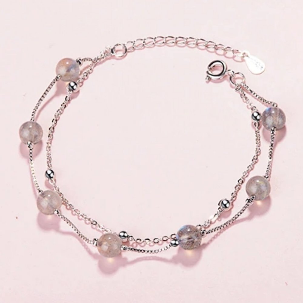 NEW 925 Sterling Silver Layered Moonstone Bracelet